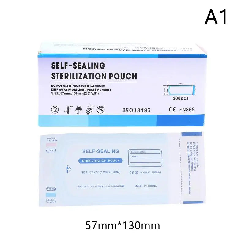 200PCS Self-Sealing Sterilizer Pouches Bags 4 Size Disposable Nail Art Disinfection Bag Tattoo Nail Dental Tool Storage Bag