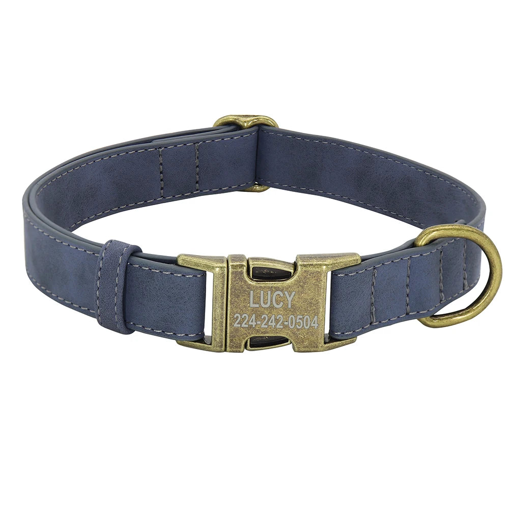 Personalized Dog Collar Customized PU Leather Dogs Collars Pet Name ID Buckle Necklace for Small Medium Large Dogs Pitbull Pug