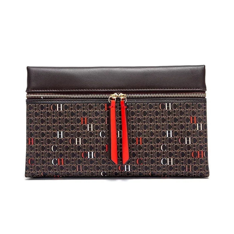 CH Clutch Bag Women Colorful Logo Print Zipper Evening Purse PU Leather Top Flap Handbag For Party Wedding Bolsos