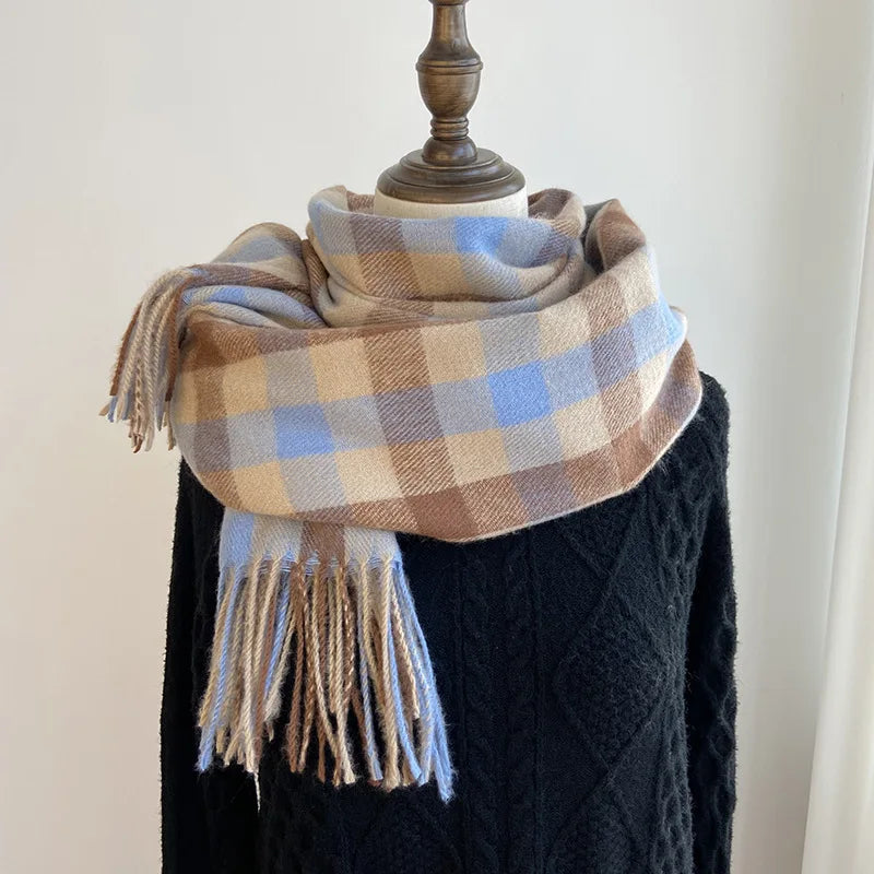 2025 Pamwallymensa Women's Scarf Winter Luxury Brand Tippet Scarves for Ladies Plaid Shawls Warm British Style Thicken Man