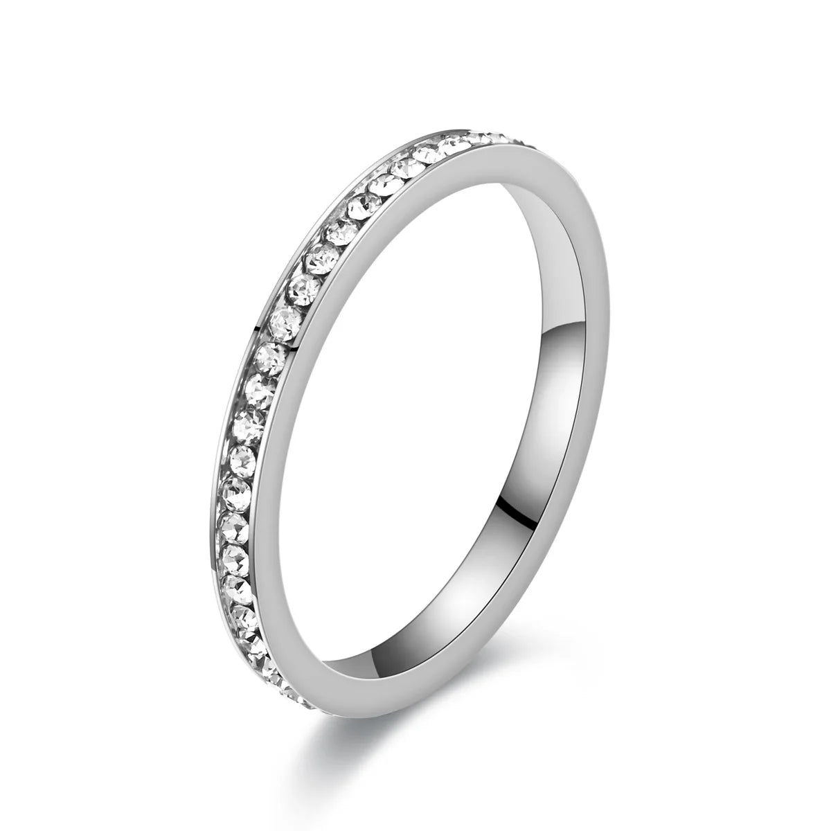 Unisex Luxury 2mm Stainless Steel Cubic Zircon Ring Gold Silver Color Adjustable Statement Band for Men And Women US Size 5-11