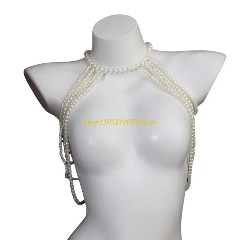 Modern Faux Pearls Body Necklace for Women Adjustable Strap Shoulder Chain Great for Celebrations and Day to Day Fashion
