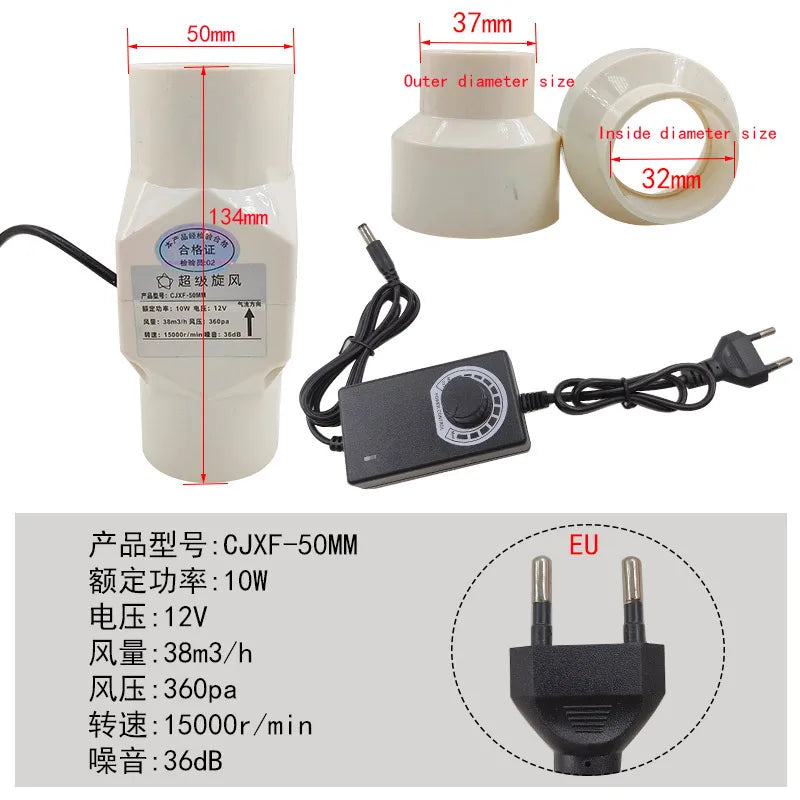 Ventilador De Escape De Velocidad Ajustable Bathroom Duct, Smoke Moxibustion 12V, Cocina, Inodoro 20mm 25mm 32mm 40mm 50mm