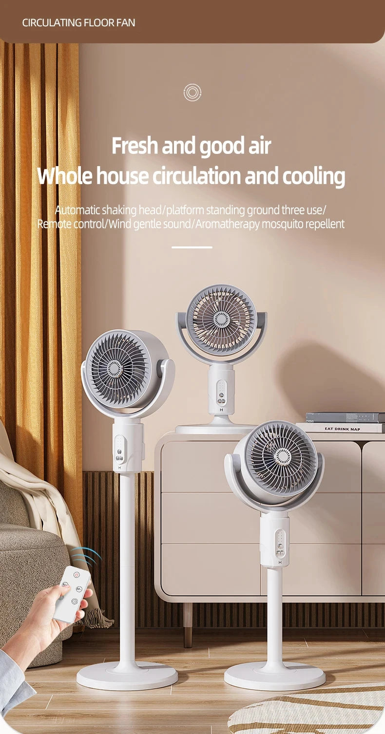 360 Circulation Quiet Powerful Floor Fan,Standing Smart Fans,with Remote Control Adjustable Height