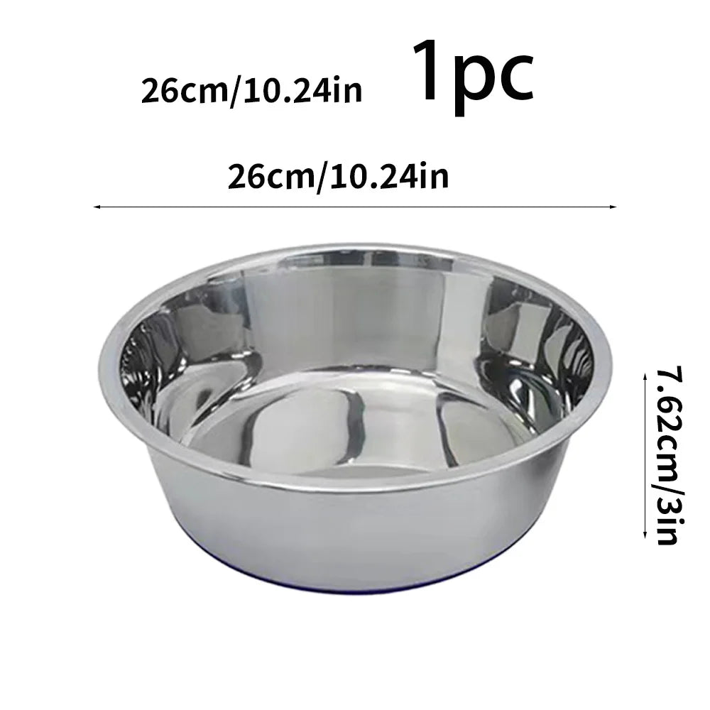 Stainless steel dog bowl, available in three sizes, with a silicone non-slip base, suitable for small, medium, and large dogs