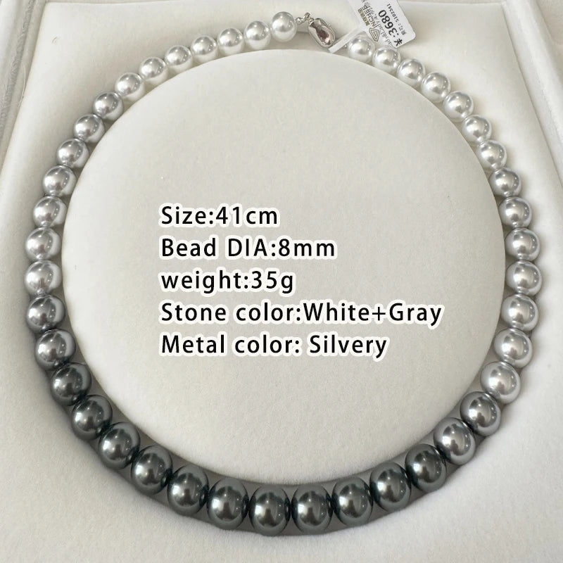 French Socialite White Gradient Gray Pearl Bead Necklace 2024 Fashion Jewelry Sets For Women's Sexy Collarbone Chain Accessories