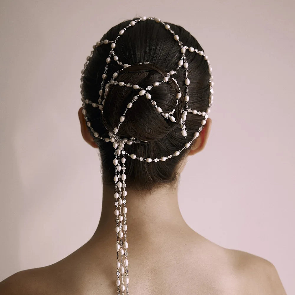 New White Pearl Pendant Hair Chain Exquisite Bridal Forehead Jewelry Wedding Hair Chain Headwrap Accessories for Women Gifts