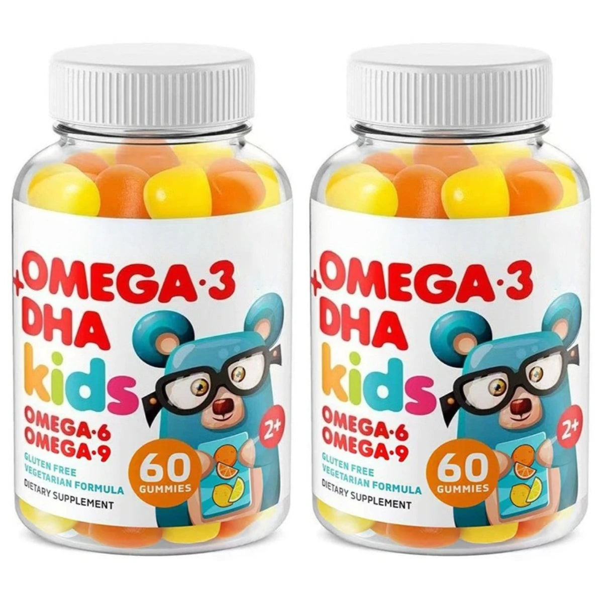 Omega 3 DHA Kids Gummies 60pcs Fruity Vegetarian Gluten Free Daily Nutritional Support for Children 2+