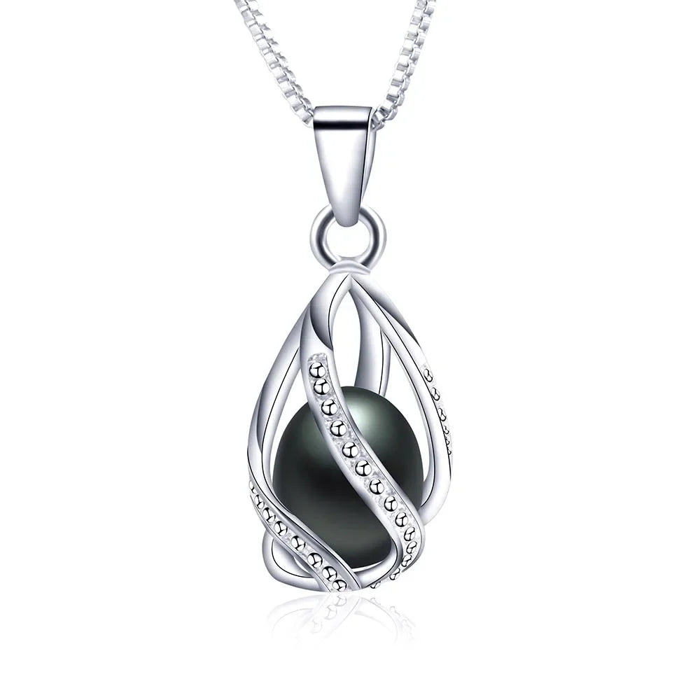 100% Natural Freshwater Pearl Cage Pendant for Women 925 sterling Silver White Pearl Pendant Necklace Jewelry with 45 Chain