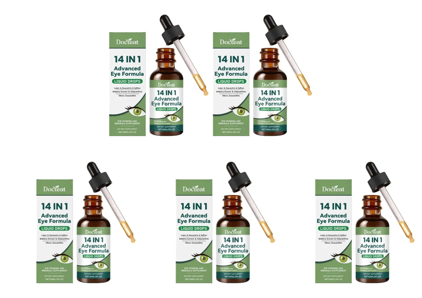 14 in 1 Advanced Visual Support Formula Liquid Drops with Lutein Zeaxanthin Saffron Astaxanthin Visual Support Supplement 60ml