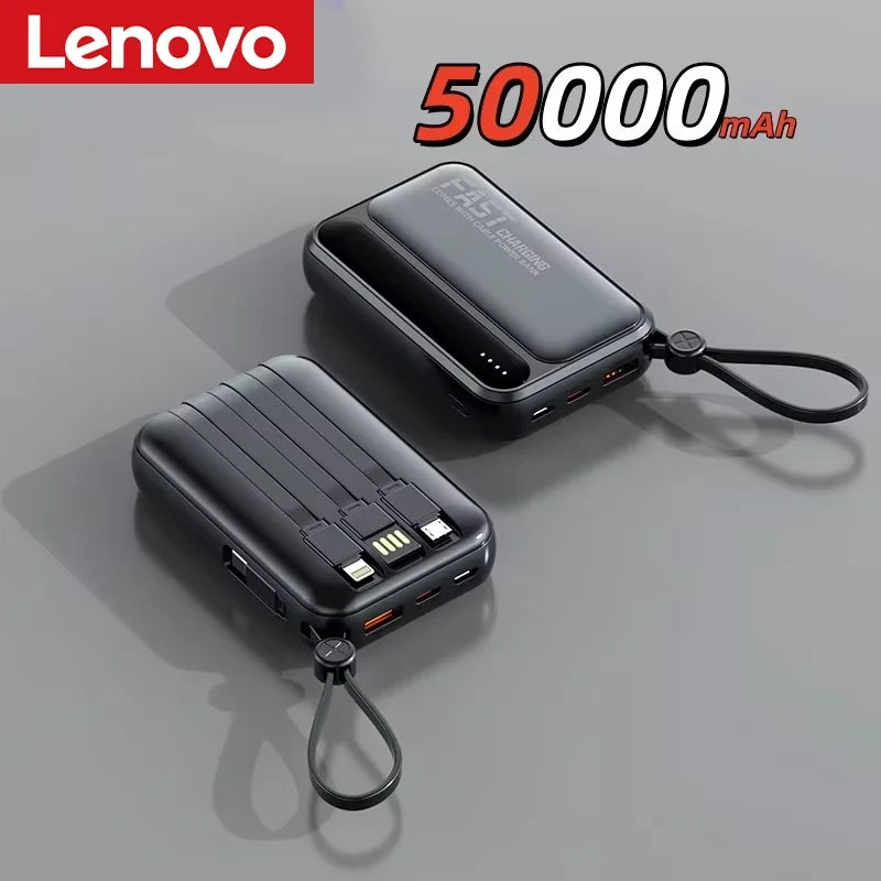 Lenovo 500000mAh Power Bank Built in 4 Lines Large Capacity Super Fast Charging Portable External Battery For iPhone Samsung