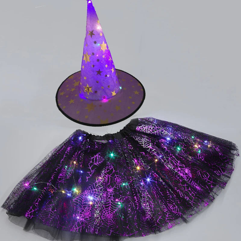 Halloween Costumes for Kids Girls Light Up Witch Hat Tutu Skirt Set 2026 New Year