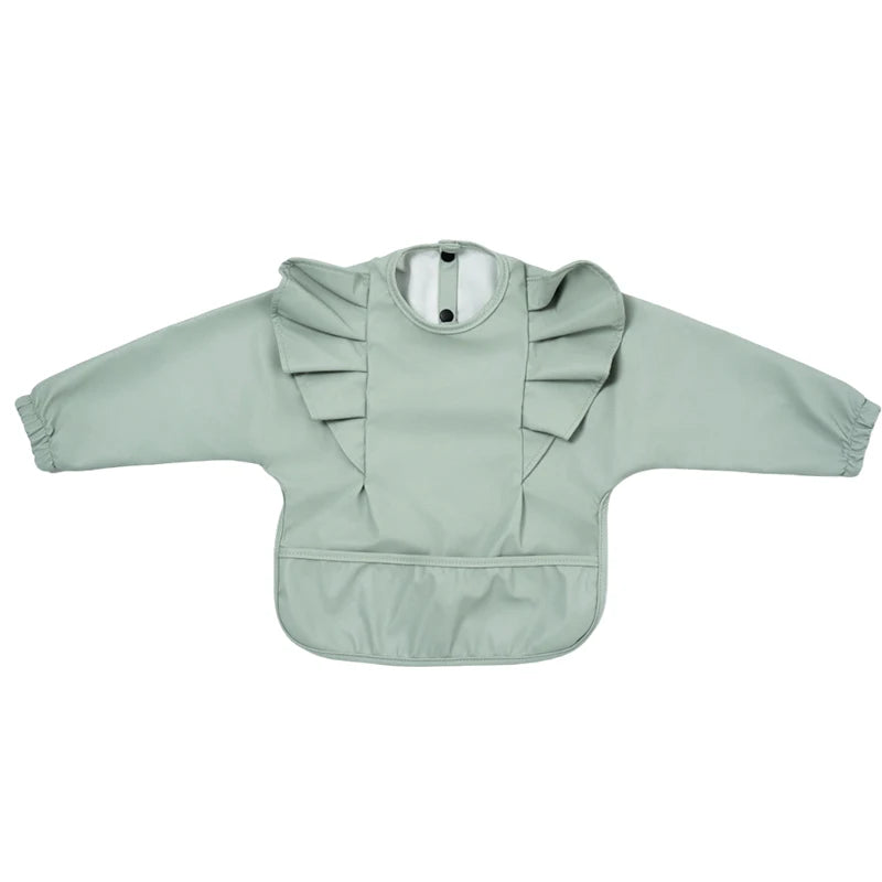 Solid Color Children's Feeding Bib Aprons Waterproof Baby Long-Sleeve Painting Smock with Pocket Easy Clean Bibs for Toddlers