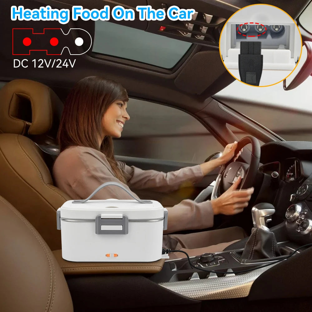 Electric Lunch Box 80W 1.8L Portable Food Warmer Stainless Steel Detachable Heating Bowl Large Capacity For Car Or Home