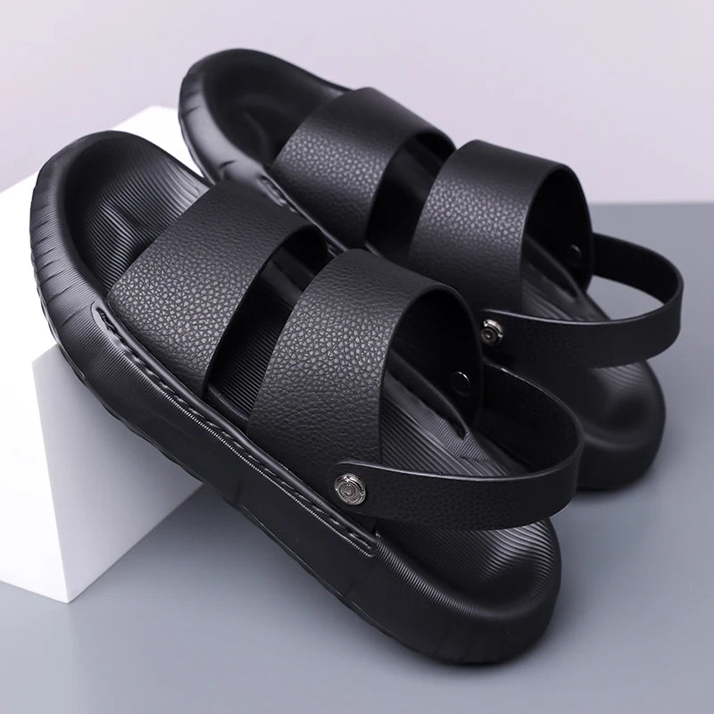 Man Retro Outdoor Comfort Thick Soled Leather Sandals Men's Summer New Men Sandals Luxury Quality Beach Anti Slip Men Slippers