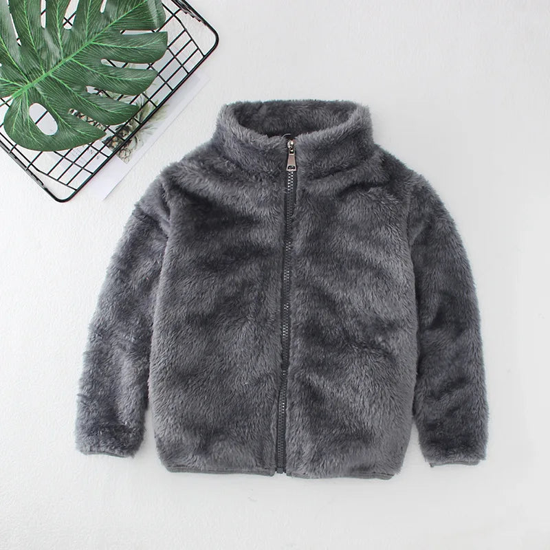 Girls Plus Velvet Coat Children's Furry Jacket Boys Double Sided Padded Outerwear Kids Warm Casual Solid Color Clothing 2-8Y