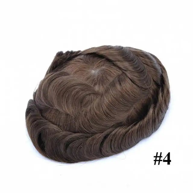 Men Toupee Lace NPU Human Hair Wig Indian Human Hair System Male Hairpiece Natural Wave Hair Pre-Plucked Hairline With Grey Hair