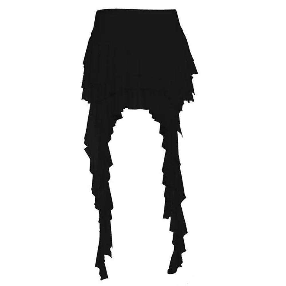 Casual High Waist Women's Tiered Skorts Layered Asymmetrical Hem Mini Skirt Ruffled Flowy Goth Skirt Summer Wear
