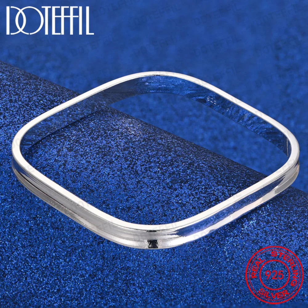 925 Sterling Silver Smooth Square Bangle For women Fashion Party Wedding Accessory Jewelry Gift