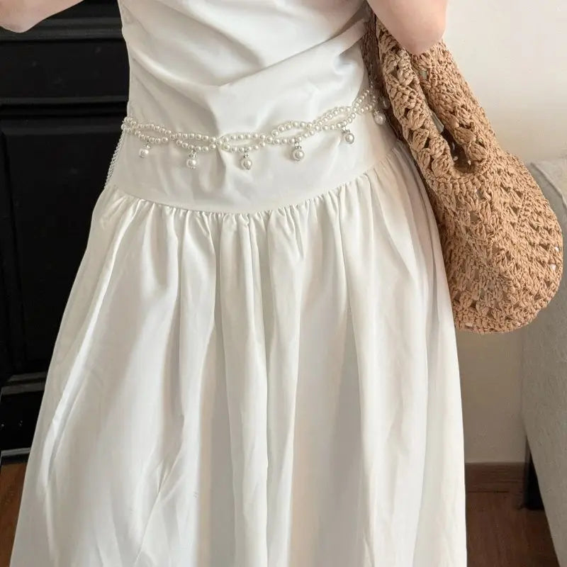 Luxury Elegant Butterfly Pearl Beaded Waist Chain for Women Layered Tassel Pearl Belt Elegant Waist Jewelry for Dresses & Skirts
