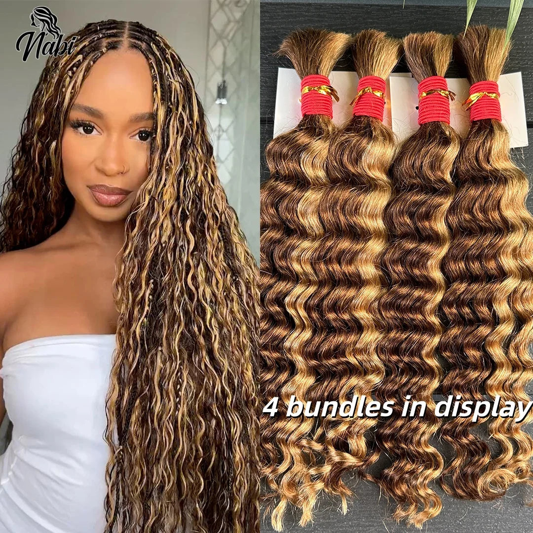 4/27# 99J# Colored Human Hair Boho Braiding Hair 50g/bundle Deep Wave Brazilian Human Braiding Hair for Black Women