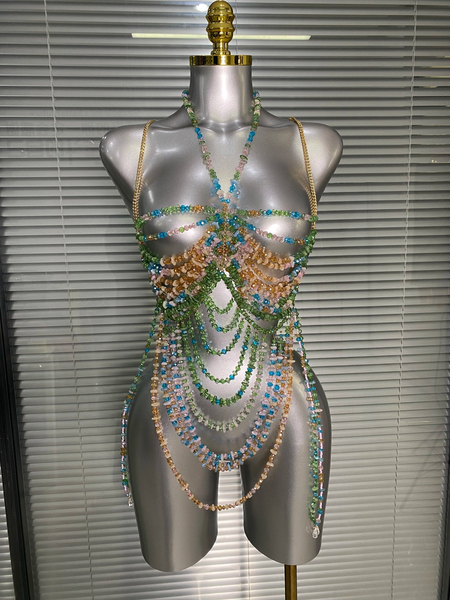 Crystal Rhinestone Tassel Body Chain Harness Bra for Women Multi-layer Shiny Gemstone Body Jewelry Sexy Halter Neck Bikini Chest