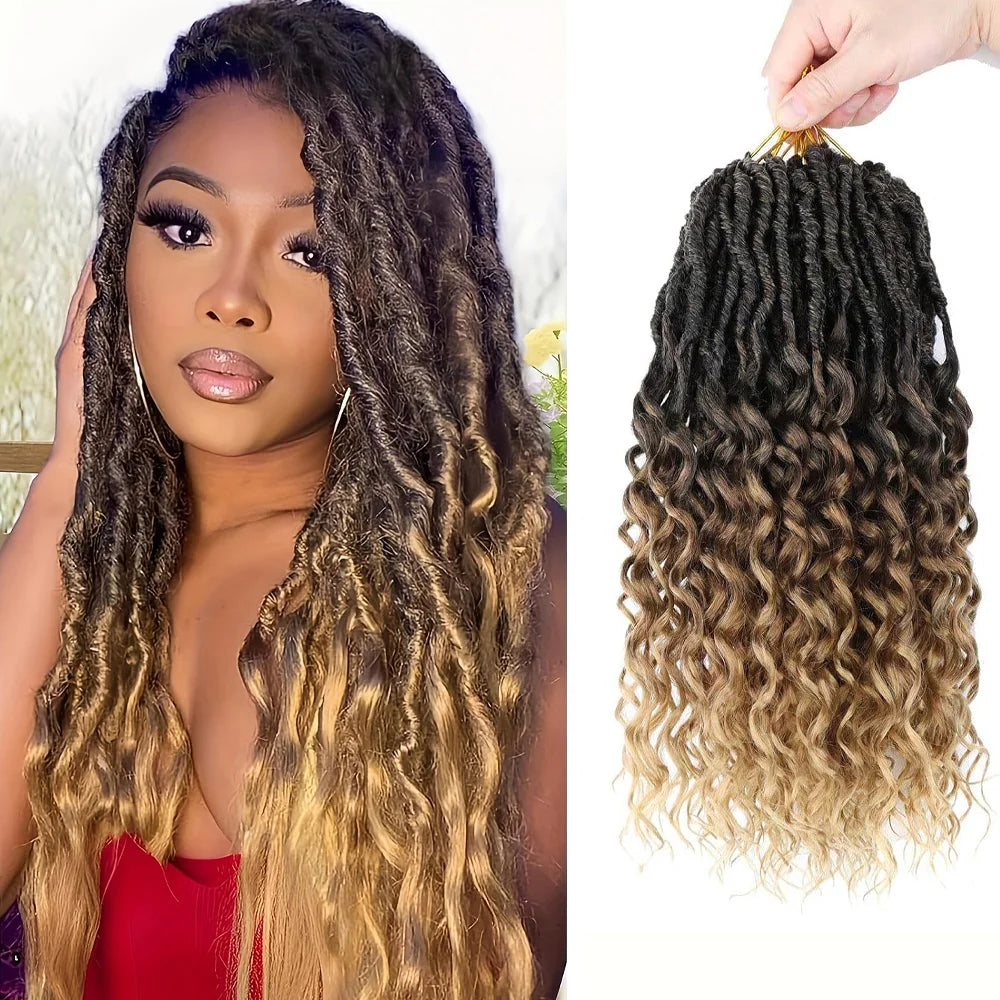 Deep Faux Locs Crochet Hair 14Inch Goddess Locs Crochet Hair Soft Loc Faux Loc Crochet Braids with Curly Ends For Synthetic Hair