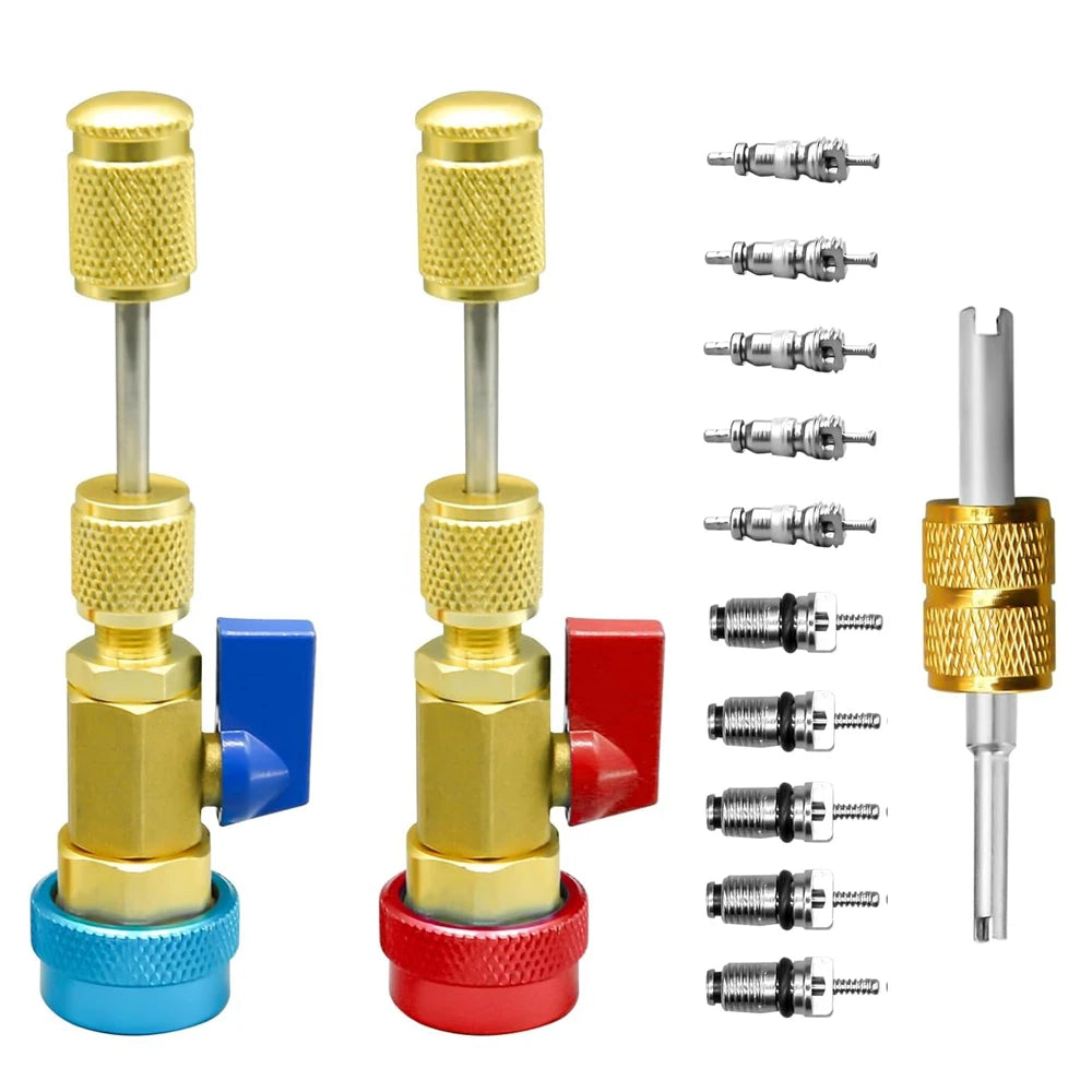R134A Valve Core Quick Remover Installer, High Low Pressure Valve Core Remover Tools Kit for Refrigerant Air Conditioner System
