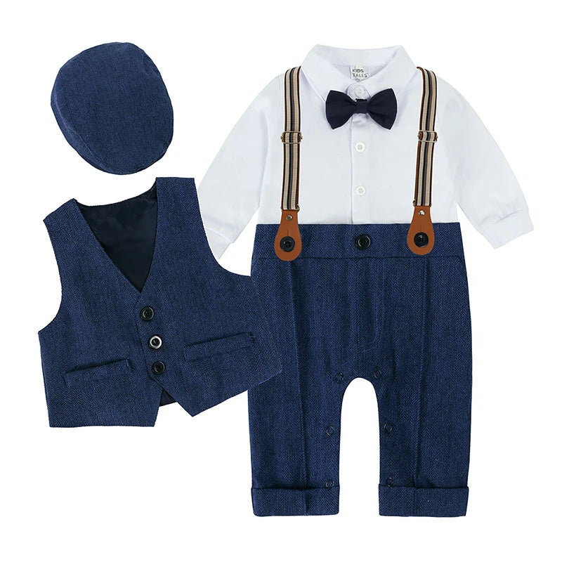 Newborn Baby Boy Clothes Set Cotton Soft Infant Clothing Sets Boys Party Dress 0-3 Years Old Toddler Outfits with Vest and Hats