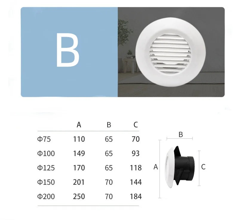 Various Shapes 75/100/125/150/200mm Round Ducting Ventilation Cover Air Vent Extract Valve Grille Adjustable Wall Vent Covers