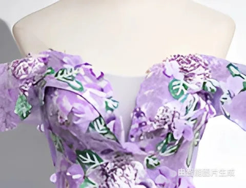Elegant purple evening dress temperament one-shoulder solo puffy skirt student vocal music art exam annual meeting host