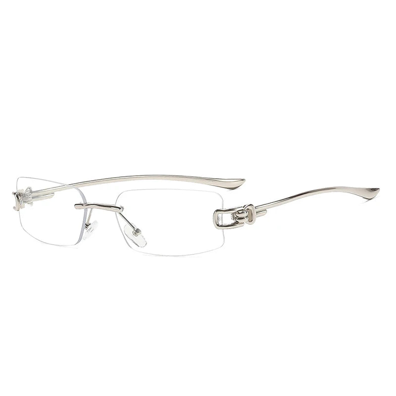 SO&EI Ins Popular Fashion Rectangle Rimless Sunglasses Women Retro Clear Ocean Lens Shades UV400 Men Trending Sun Glasses