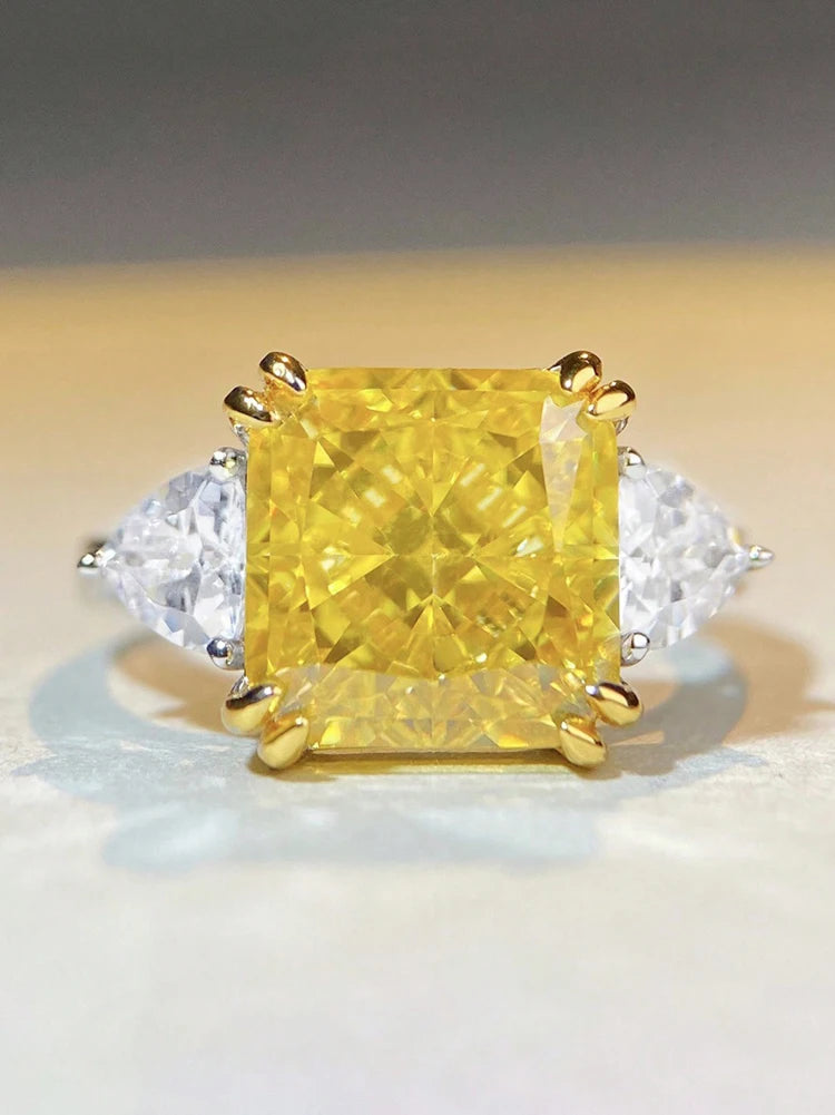 925 Sterling Silver Colourful Sugar Cube Triangle Zirconia Ring For Women Daily Anniversary Luxury High Quality Fine Jewelry