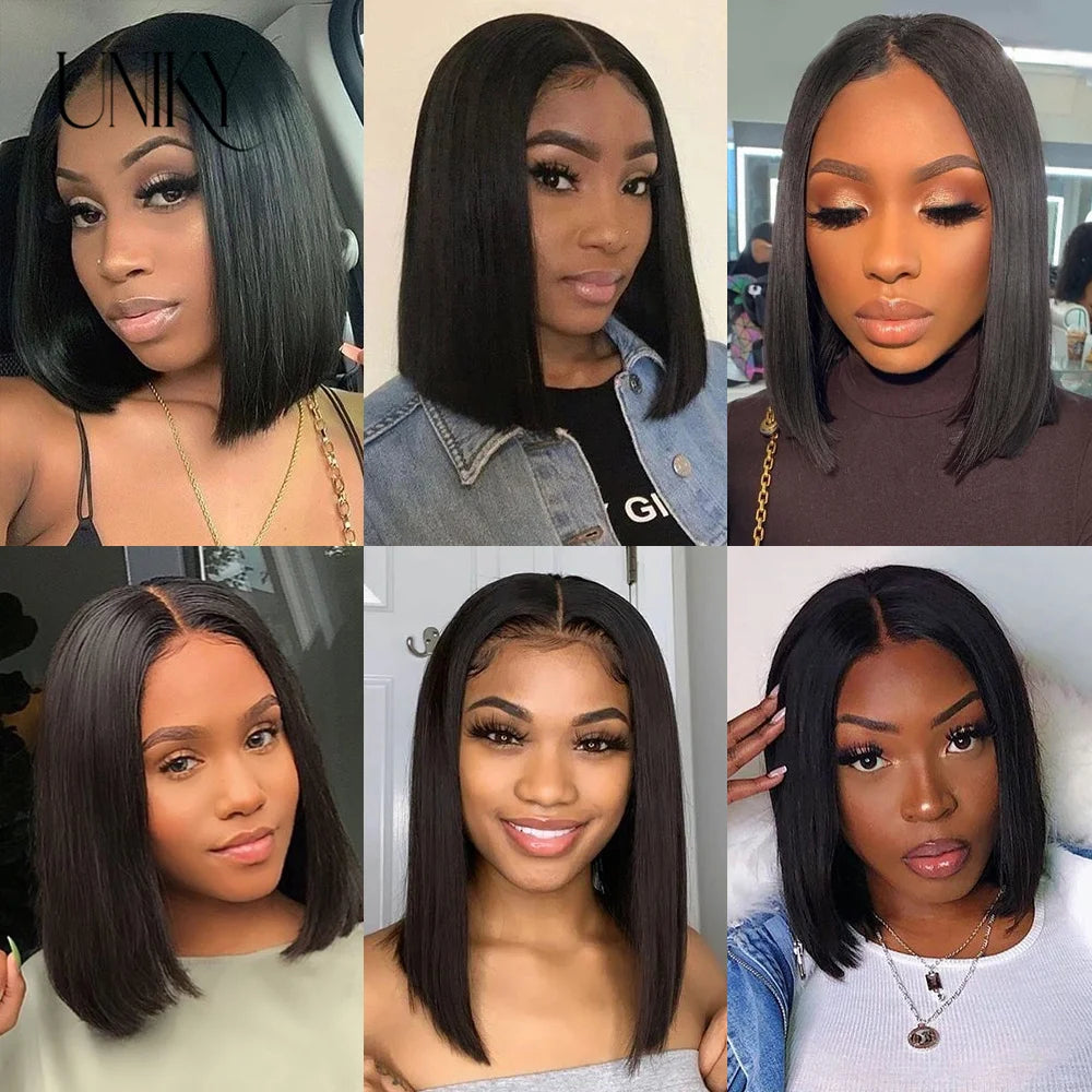 Short Bob Human Hair Wigs Straight Reddish Brown 13x4 Full Lace Frontal Wigs For Women 180 Density Color #33 Glueless Wig