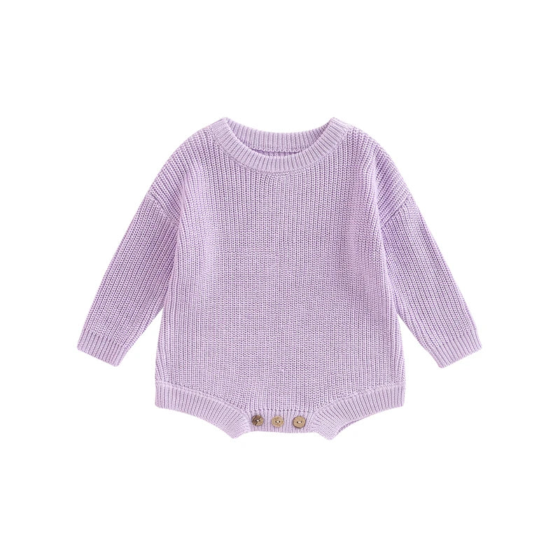 Newborn Baby Girl Boy Autumn Winter Clothes Solid Color Knit Long Sleeve Sweater Rompers Jumpsuit Casual New born Warm Outfits