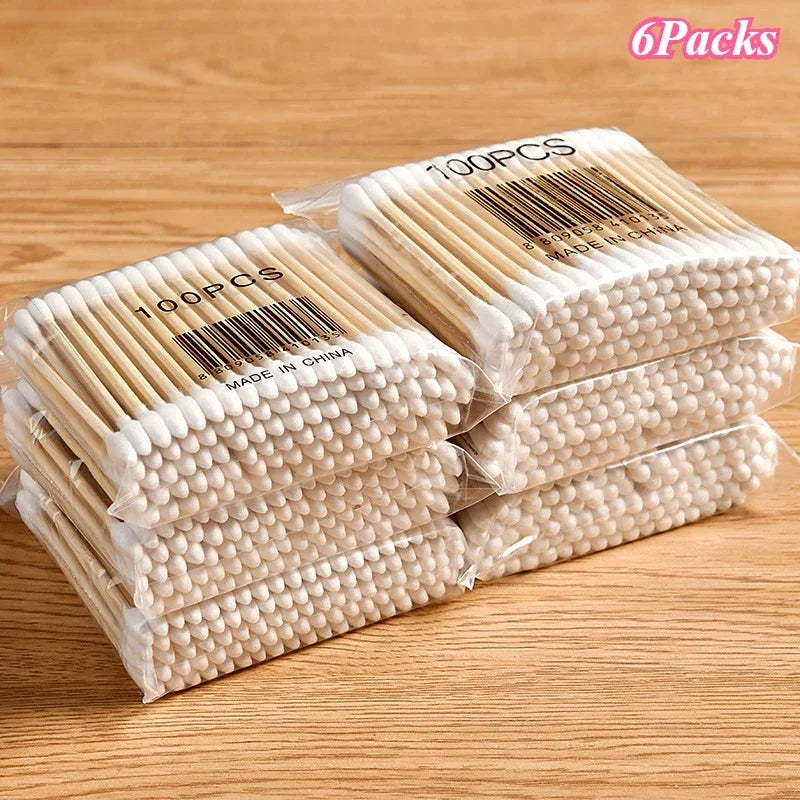 100Pcs/Pack Baby Cotton Swabs Wooden Stick Soft Tip Buds for Ear Nose Cleaning 1-20 Packs Infants Kids Hygiene Care Beauty Tools