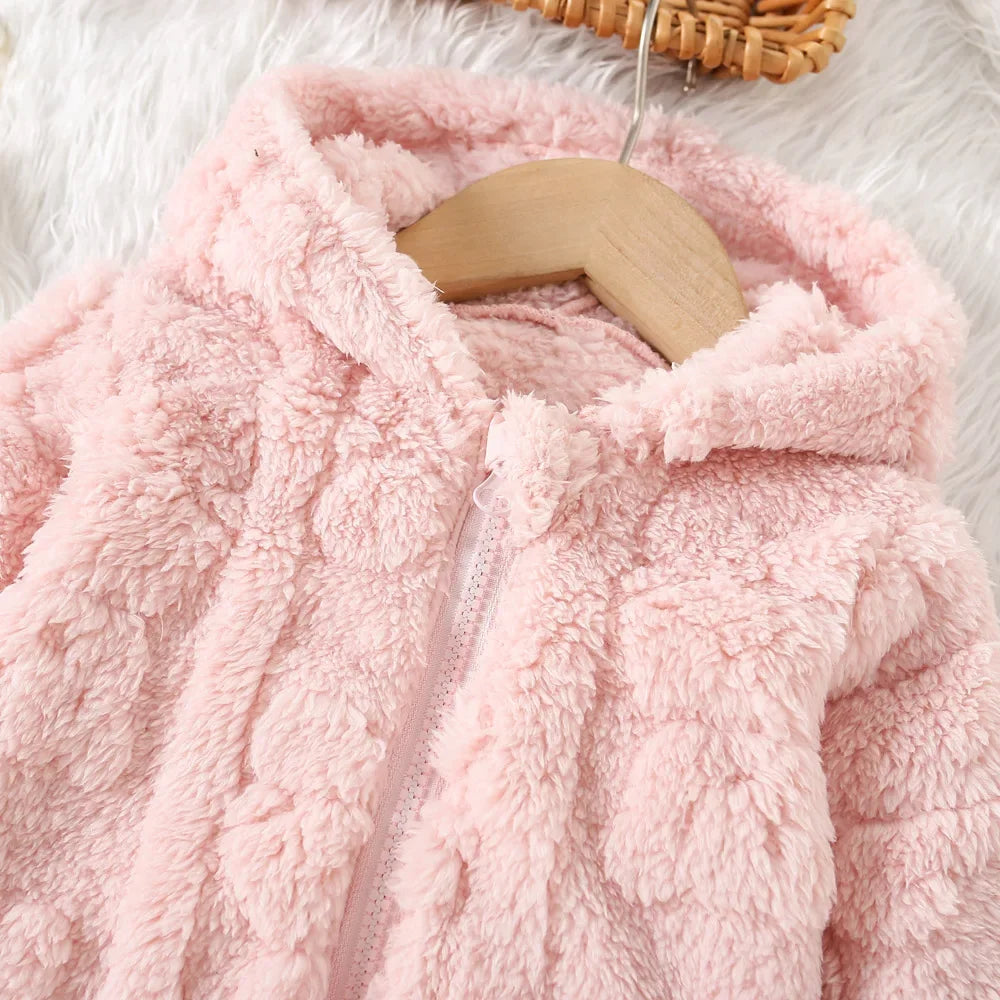 Baby Girl Coat Winter Solid Colour Lambswool Hooded Long Sleeve Girls Coat Cute Girls Warm Clothing
