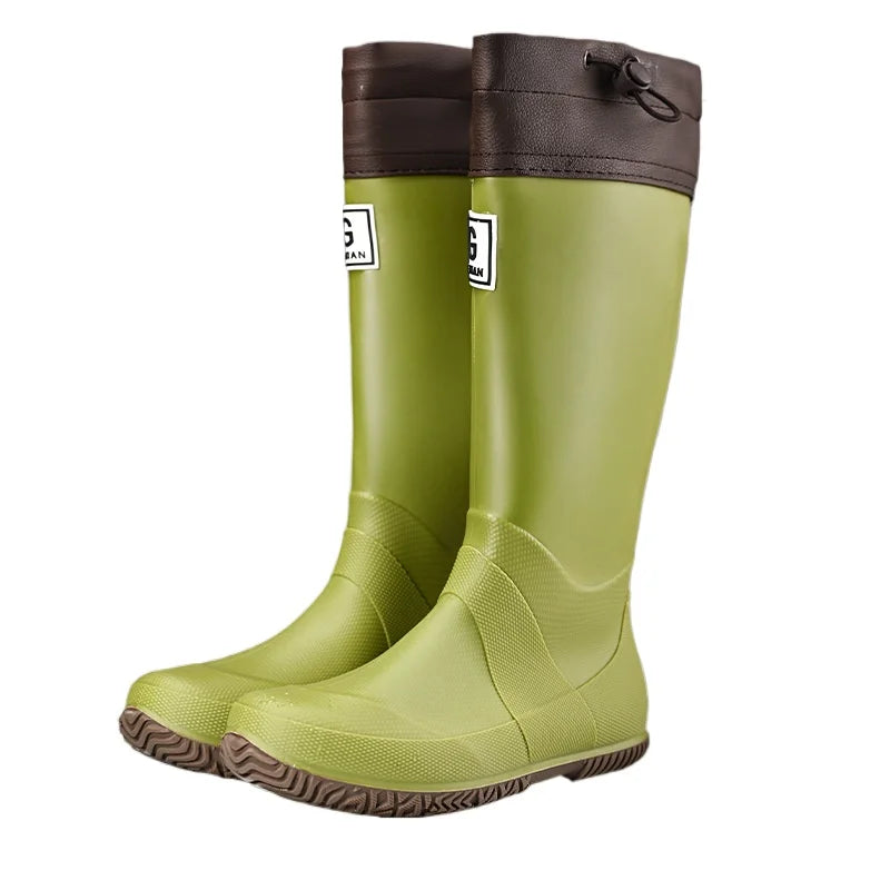 Unisex Rain Boots Waterproof Rubber Shoes Outdoor Non-Slip Fishing Boot Fashion Drawstring Men Boots Soft Long-Tube Water Boots