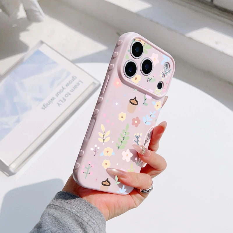 Spring Pastel Floral Shockproof Phone Case For iPhone 17 Pro 16 Plus 15 Pro 14 13 12 11 Pro Max Heart Side Cute Girly Back Cover