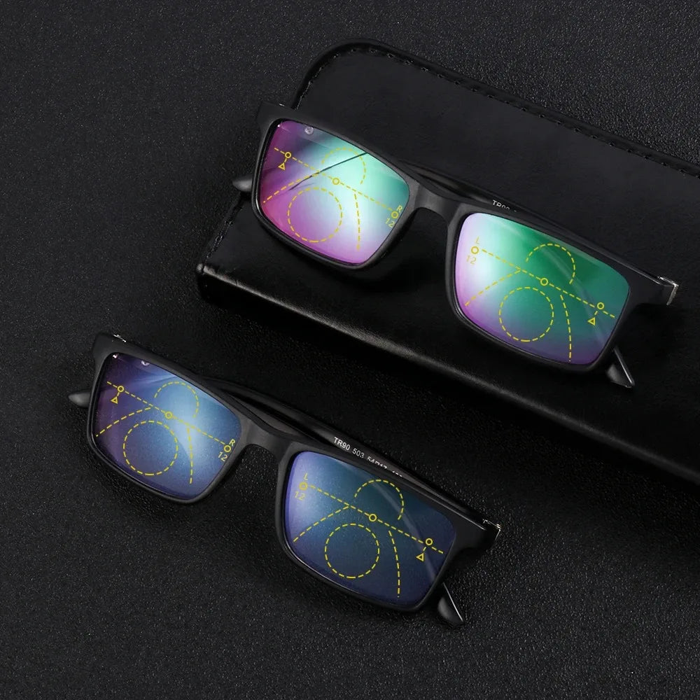 2PCS Suit Bifocal Lenses Progressive Multi-focus Reading Glasses for Men 2023 Anti-blue Light Near Far Reading Glasses Metal Gaf