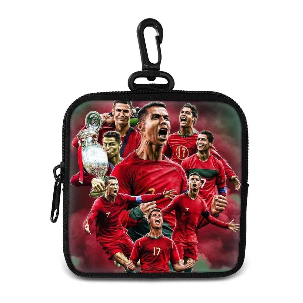 Ronaldo Money Coin Purse with Key Ring Pocket Purse mini headphone bag Football Star storage bag Credit Card Holoder Man Women