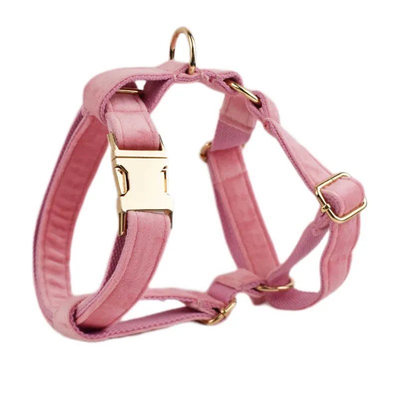 Pink Velvet Dog Collar And Leash Set For Small Medium Large Dogs Custom Engraved Nameplate Pet Supplies Dog Leash Velvet 01