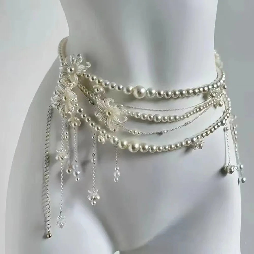 Fashion Elegant Pearl Waist Chains Versatile Boho Hip Chain Waist Accessory Body Jewelry Women