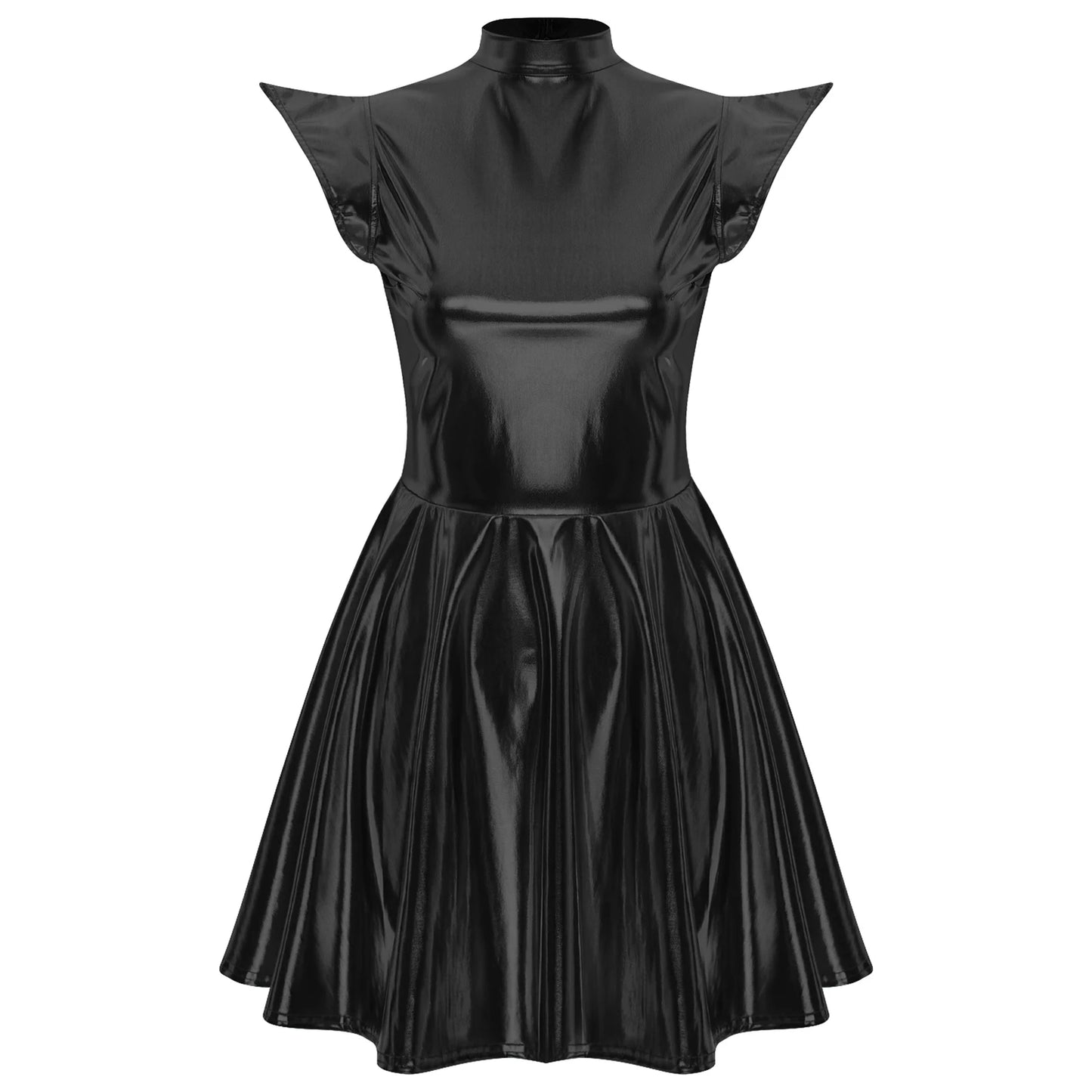 Womens Cocktail Dress Shiny Metallic Dress Alien Space Cap Sleeve High Waist A-line Dress for Halloween Party High Street Dress