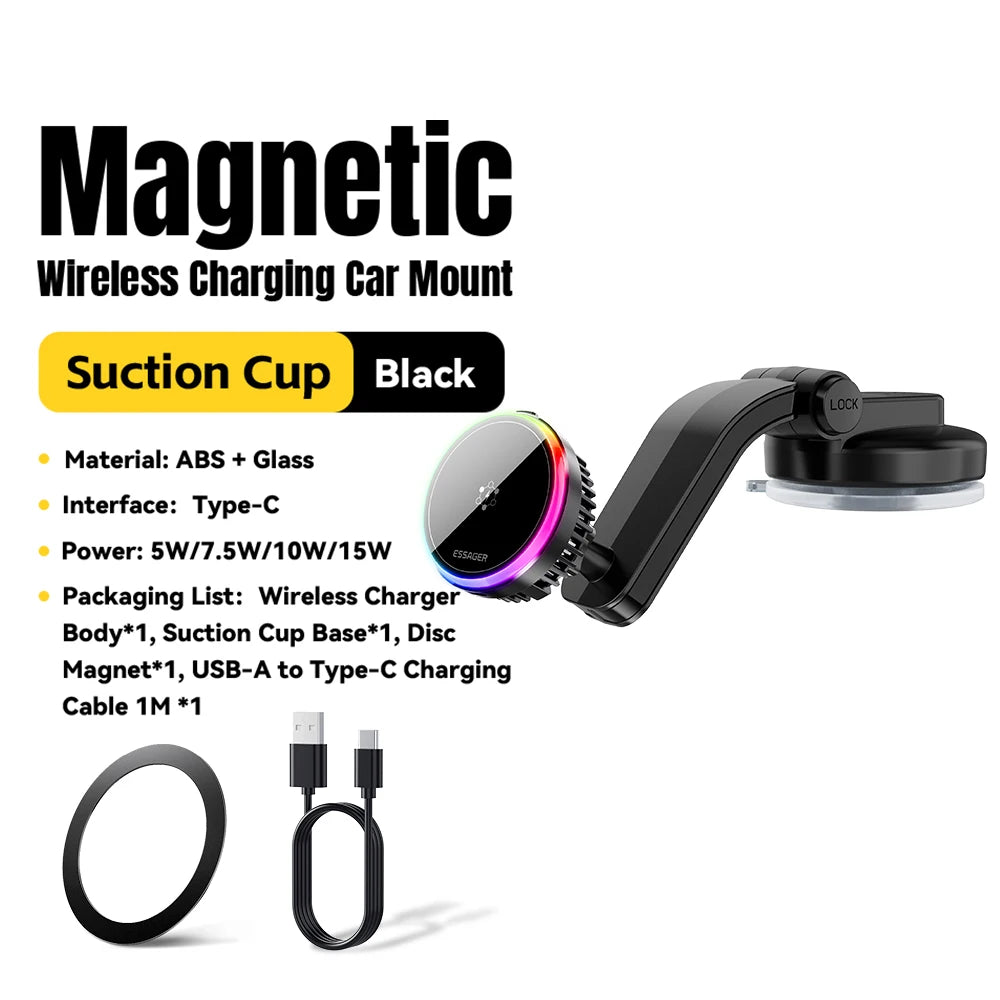 Essager Cooling Magnetic Car Wireless Charger 15W Fast Charging Station For Magsafe iPhone 16 Huawei 360° Roation Phone Holder