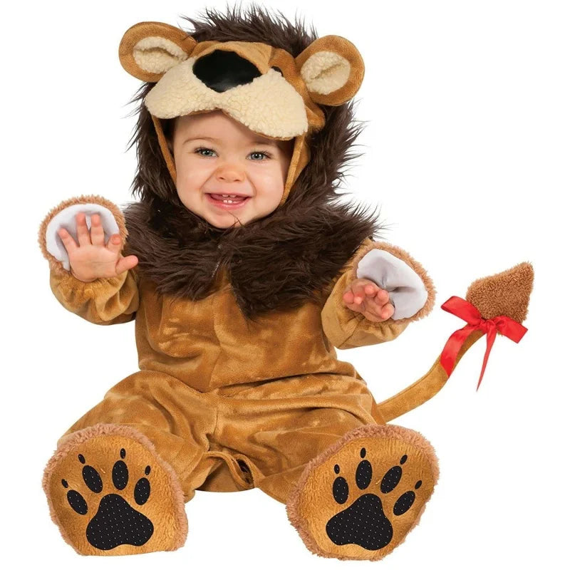 Boys Girls Animal Cosplay Costume Baby Kids Lion Furry Plush Furry Animal Outfits Jumpsuit Child Halloween Party Costume