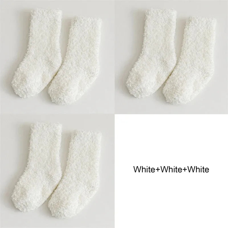 3Pairs Autumn and Winter Thick Baby Toddler Socks for Girls and Boys Coral Fleece Non-slip Baby Floor Foot Socks 0-5Y Children