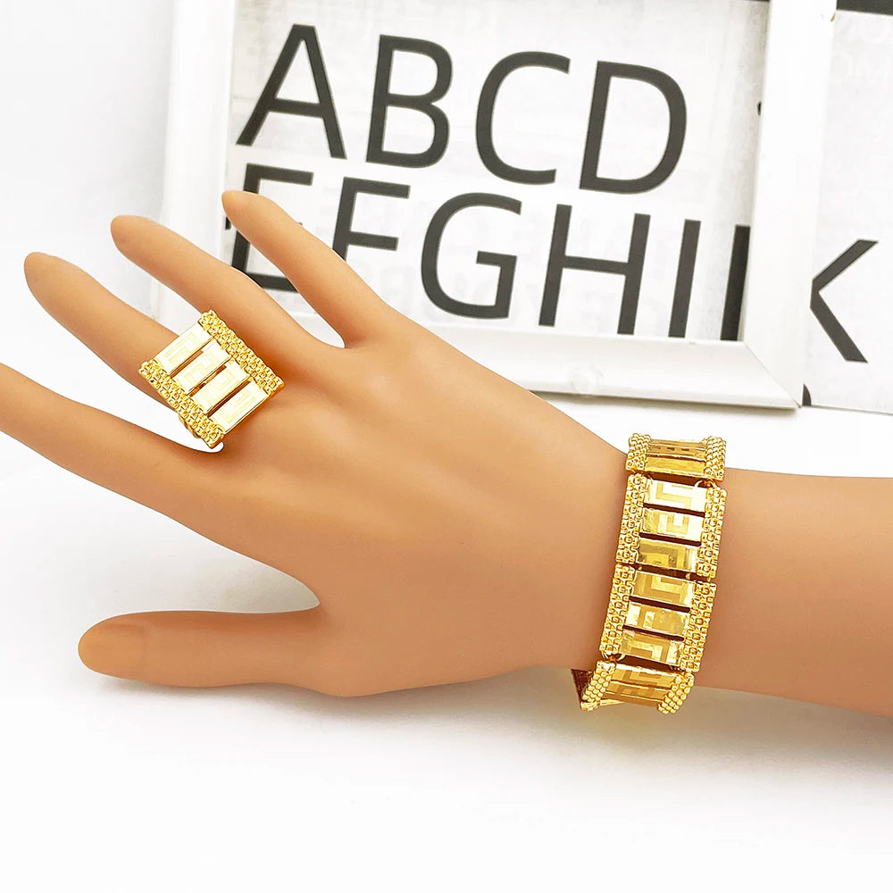 Dubai Jewelry Set Women Luxury Design High-end Gold Plated Necklace Bangle Earring Ring Daily Wear Accessory Ideal Gift