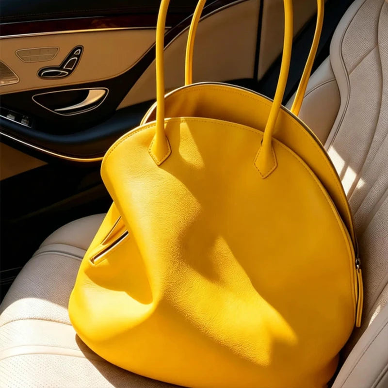Fashion Luxury Seashell Shoulder Bag Korean Style Solid Color Minimalist Handbag Zippered Large Capacity Soft Leather Tote Bag