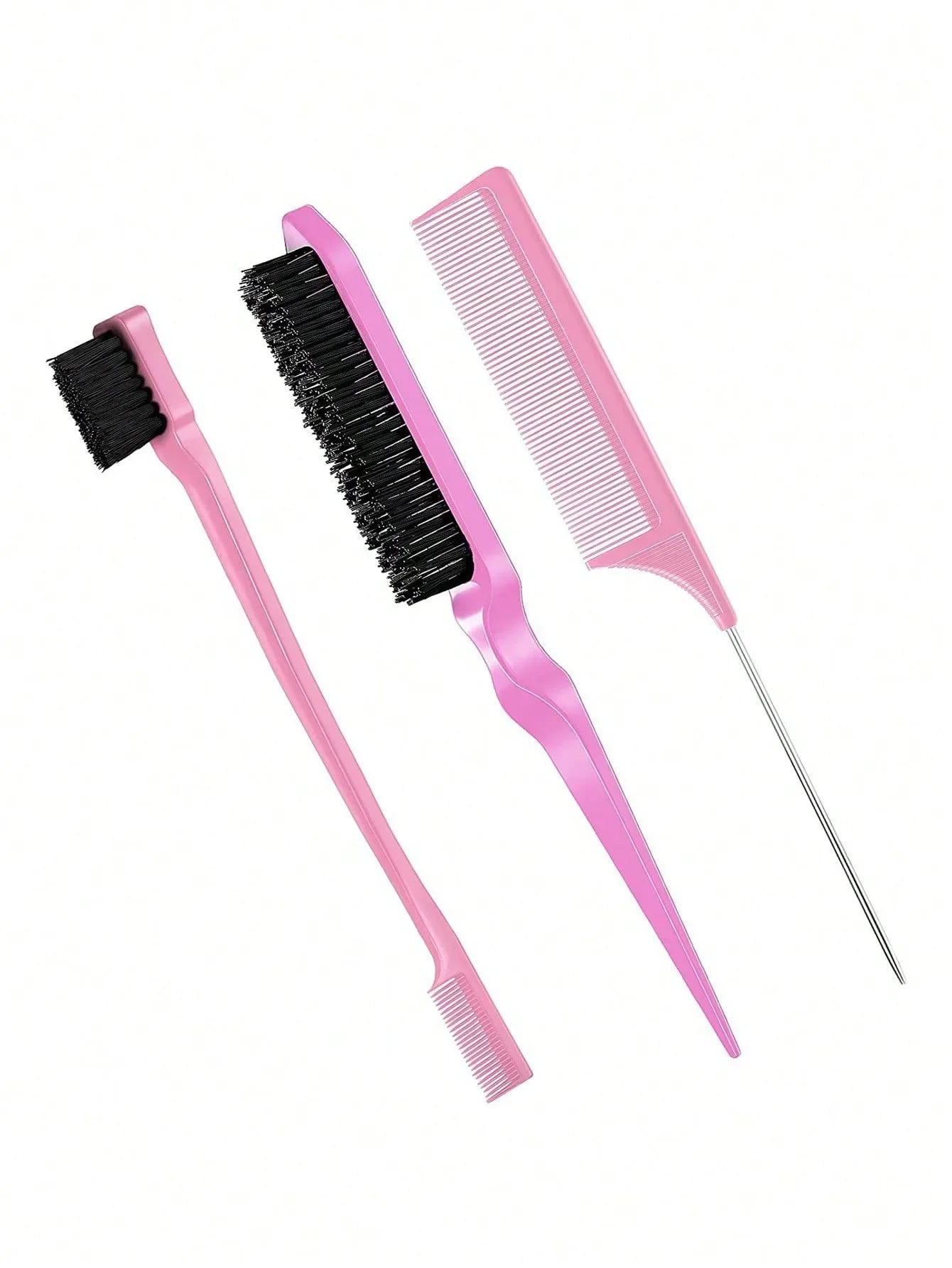 3pcs Styling Comb Set with Triple Tear Hair Brush Mouse Tail Comb Edge Brush, Salon Hair Styling Tool Special for Real Hair Wigs